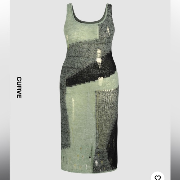 Cider Green and Black Knit destructed Dress 2X - Picture 6 of 11